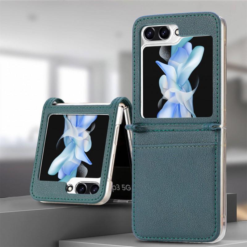 Étui à rabat en cuir à couverture intégrale avec emplacements pour cartes Galaxy Z Flip7 Flip6 Flip5 Flip4 Flip3 Support Magnétique
