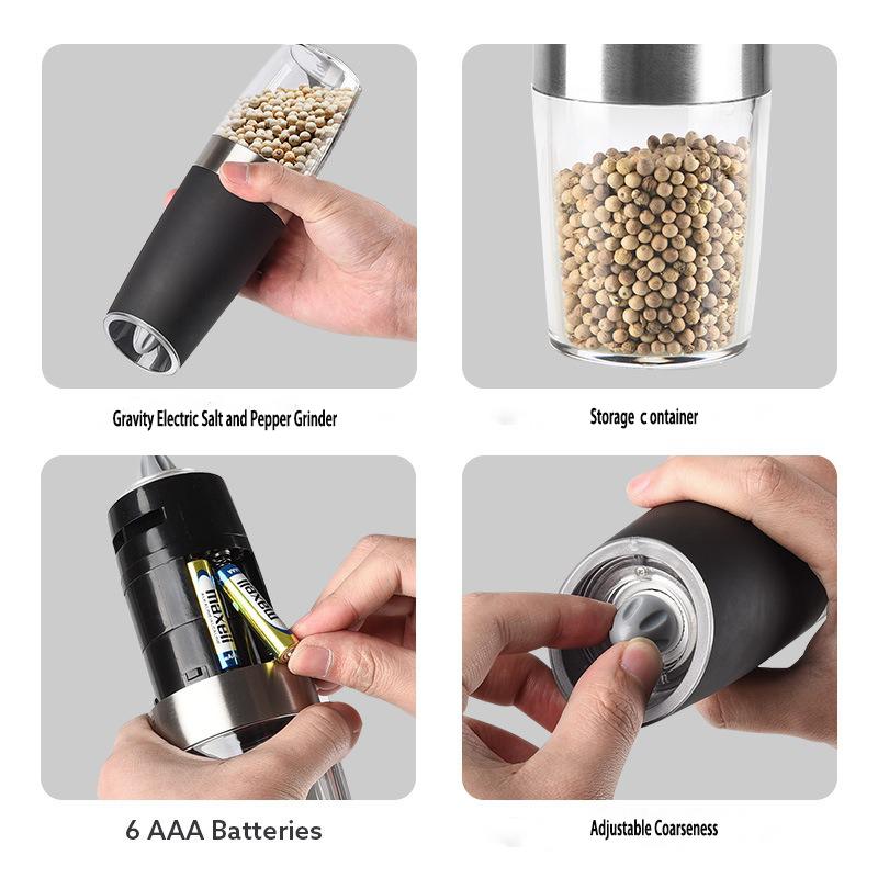 Gravity Electric Salt and Pepper Grinder Adjustable Coarseness Automatic Pepper Mill Grinder Shakers Grinder Machine for Kitchen