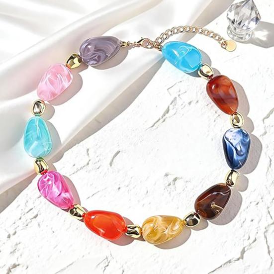 Colorful Chunky Beaded Necklace for Women Resin Beads Short Necklace Bohemian Style Chunky Choker for Summer Beach Holiday Party Vacation