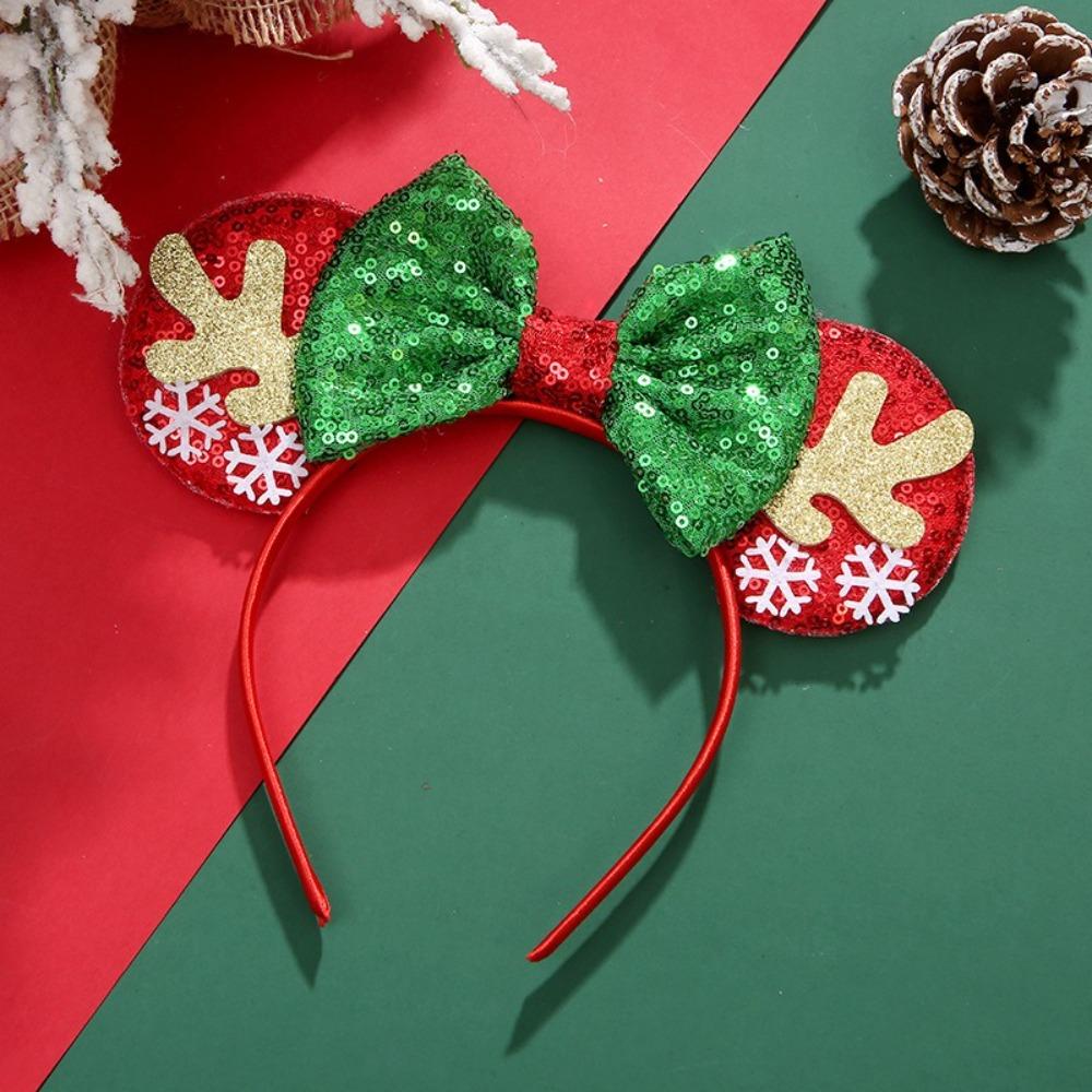 Cute Sequin Christmas Headband Xmas Tree Soft Bow Children Headwear DIY Hairband New Year