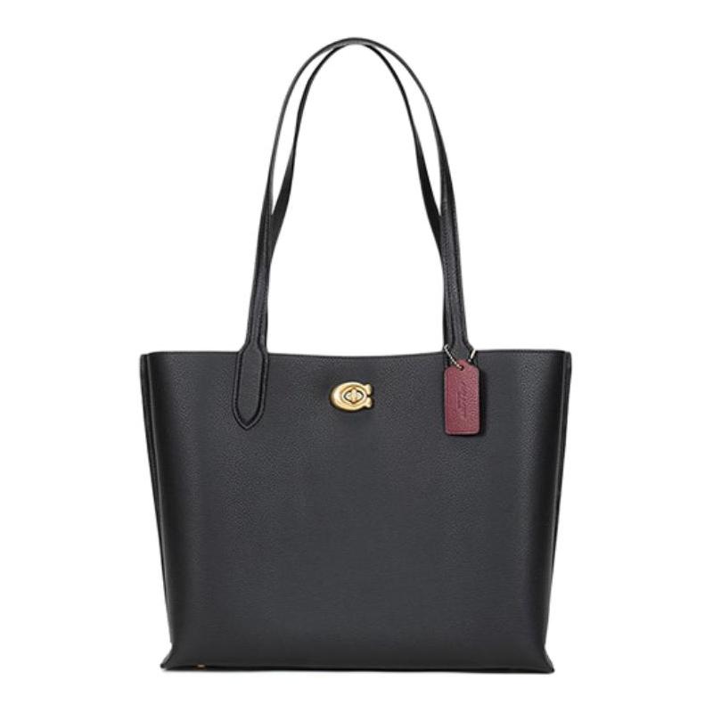 Coach 34 Large Capacity Knob Solid Color Leather Tote Bag Tote Bag Shopping Bag Hand Shoulder Bag Large Size Women's Black