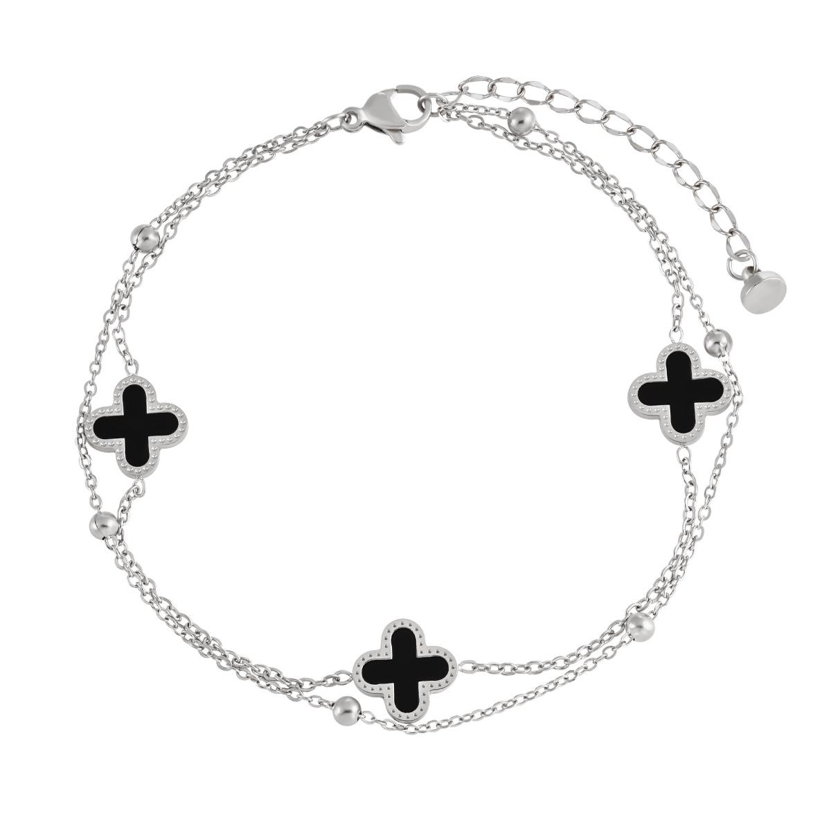 

Корейский Роскошный Браслет на Ногу с Разделительной Бусиной в виде Четырехлистного Клевера - Двухслойный Высококлассный из Титановой Стали Женский Ювелирный Браслет на Ногу