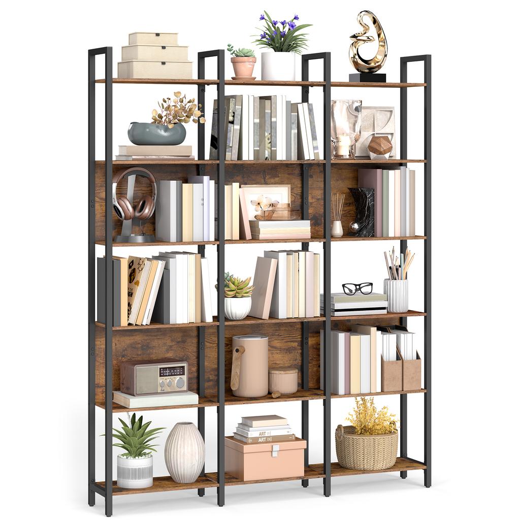 VASAGLE 6-Tier Bookshelf, Book Shelf, Industrial Bookcase, with Steel Frame, for Living Room, Home Office, Bedroom, 24 x 128 x 187.1 cm