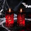 Creative Holiday Gift Halloween Flameless LED Candle, Spooky Face Tree Stump Pillar Plastic Figurine Wax Drip Flickering Fake Candle for Party Indoor