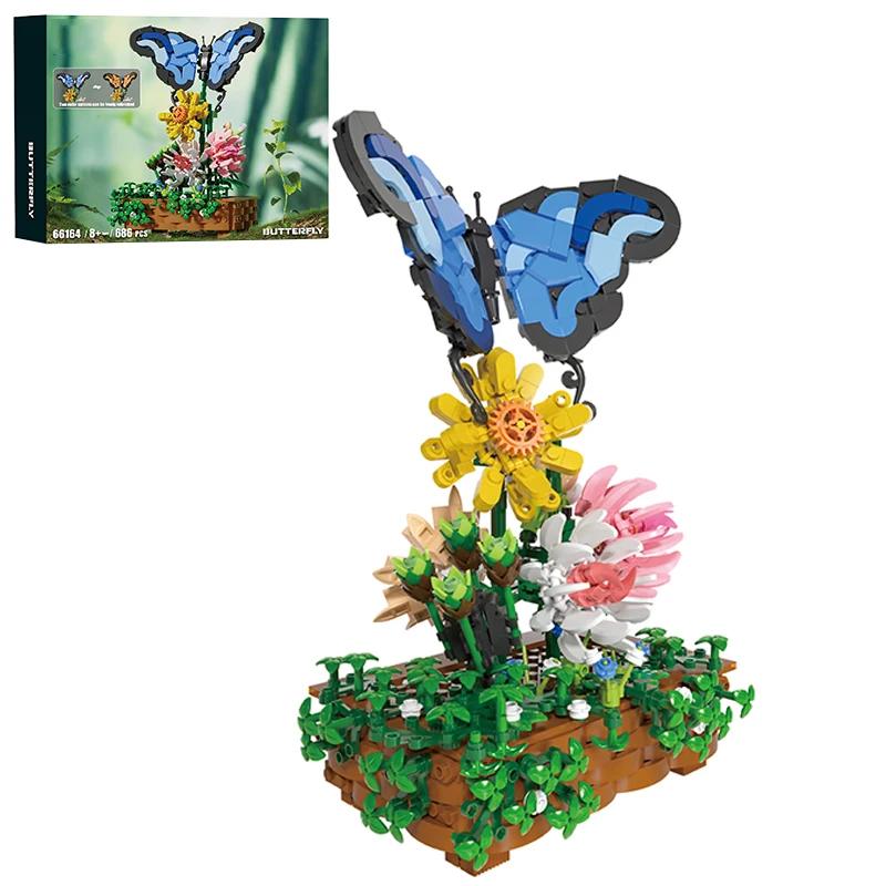 

686PCS Butterfly Pot Plant Building Blocks Insect Bonsai Model Bricks Idea Desktop Decoration Kids DIY Toys Holiday Gifts