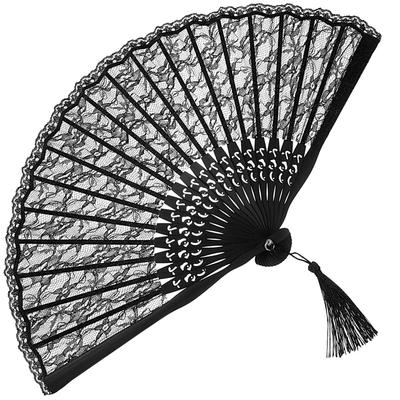 STOBAZA Vouwventilator, Kanten Ventilator, Perfect voor Zomerse Festivals, Vuurwerkshows, Knutselen en Foto-rekwisieten, Stijlvolle Japanse Stijl, 22,5 cm Straal, Zwart