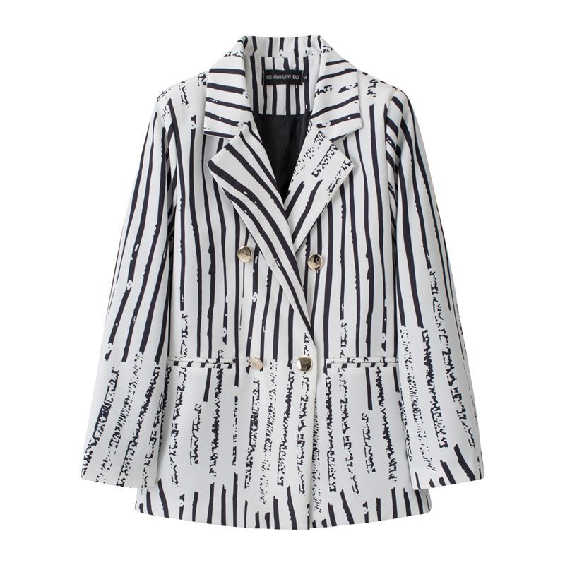 Blazer a Pied de Poule Blu e Bianco Stile Britannico da Donna con Bavero Elegante Cappotto Completo Nuova Collezione Outerwear per Performance