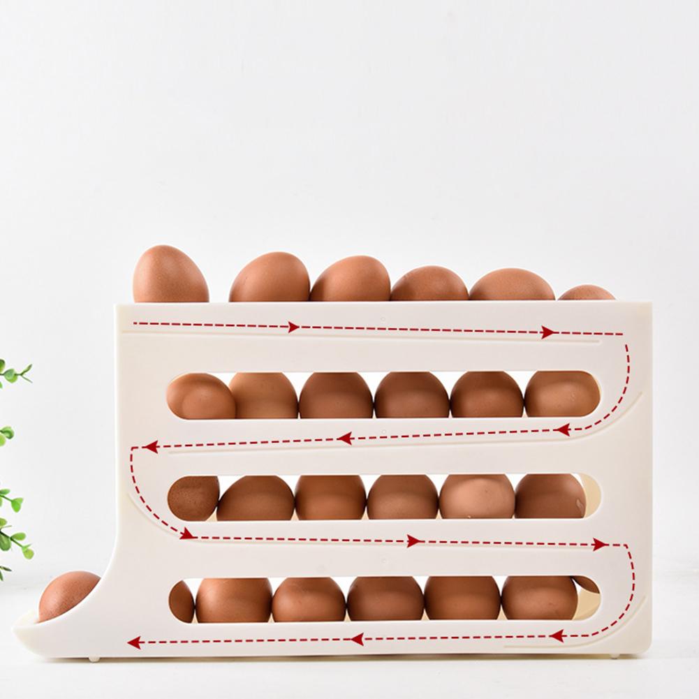 4 Layers Automatic Rolling Egg Holder Rack Fridge Egg Storage Box Container Kitchen Refrigerator Egg Dispenser Fridge Organizer