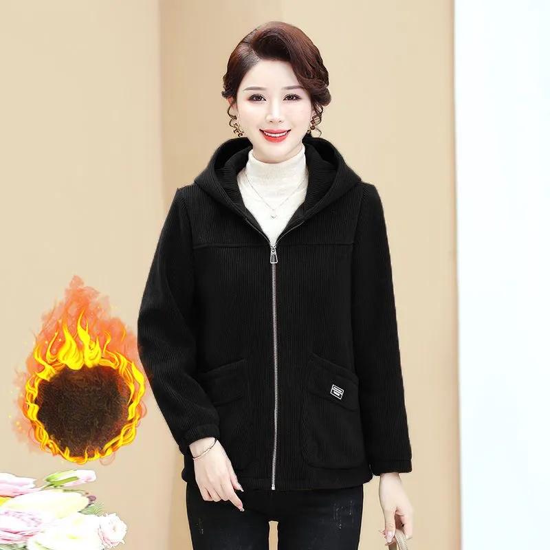 

Мамина модная куртка из толстого вельвета - Бархатная толстовка с капюшоном в стиле кэжуал XS чёрный