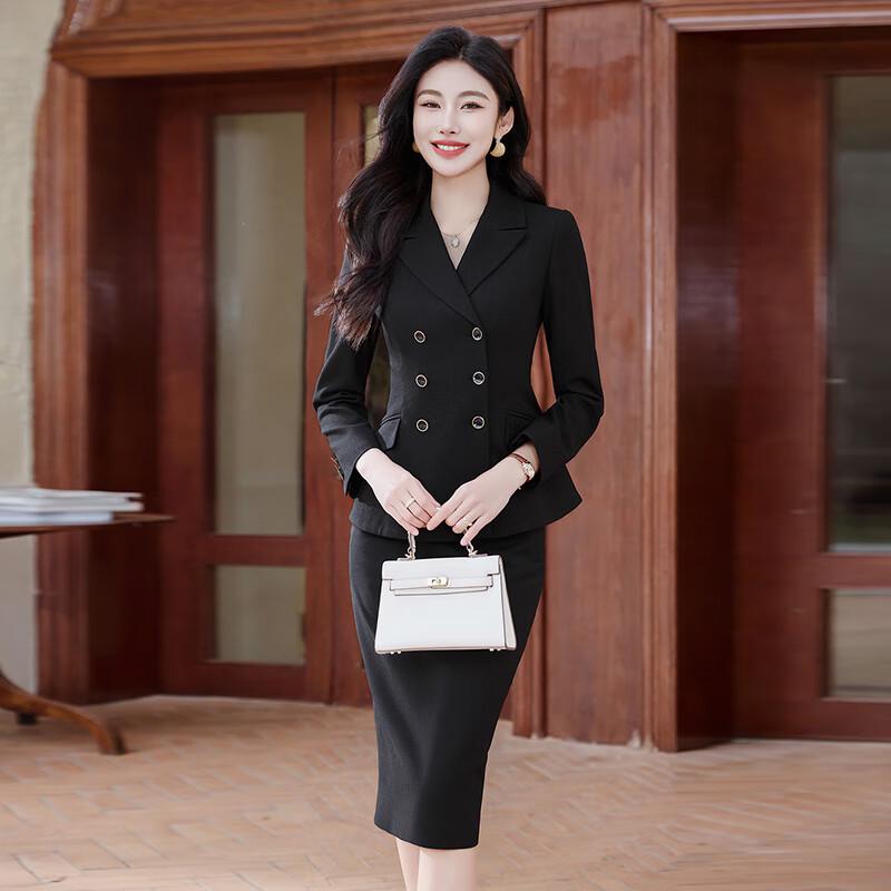 Troloman Women's Elegant Double-Breasted Two-Piece Suit Set