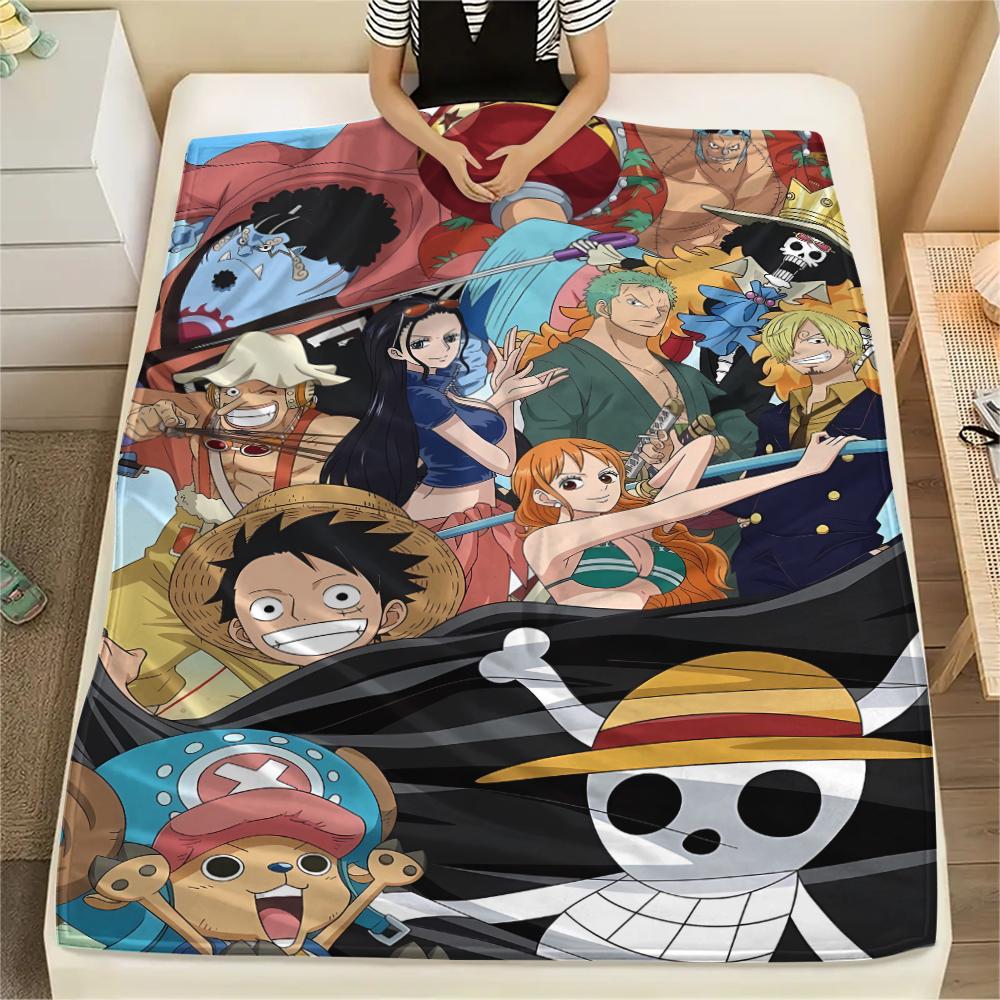 One Piece Charakter Print Flaneldecke, Hohe Qualität, Bequem für alle Jahreszeiten, Heimdekoration, Wärme und Komfort, Perfekt für Weihnachtsgeschenke