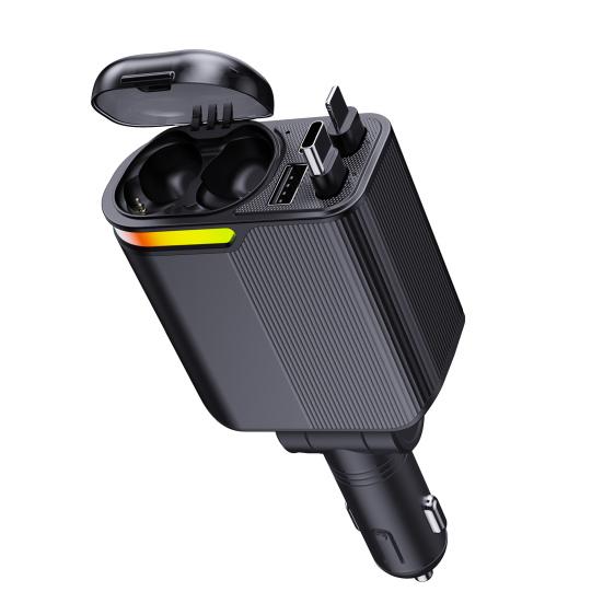 Car Charger with Free Adjustment Bluetooth-compatible 5.0 Headphones PD3.0 Fast Charging 4-Port USB Type-C Charger