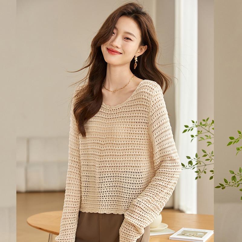 Small short hollowed-out thin sunscreen air-conditioning shirt top women's spring and summer new knitted sweater jumper sweater