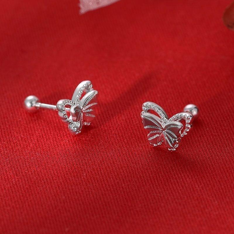 Silver Molten Lava Butterfly Stud Earrings - Screw-on High-quality Pierced Earrings with No Need To Remove The Jewelry