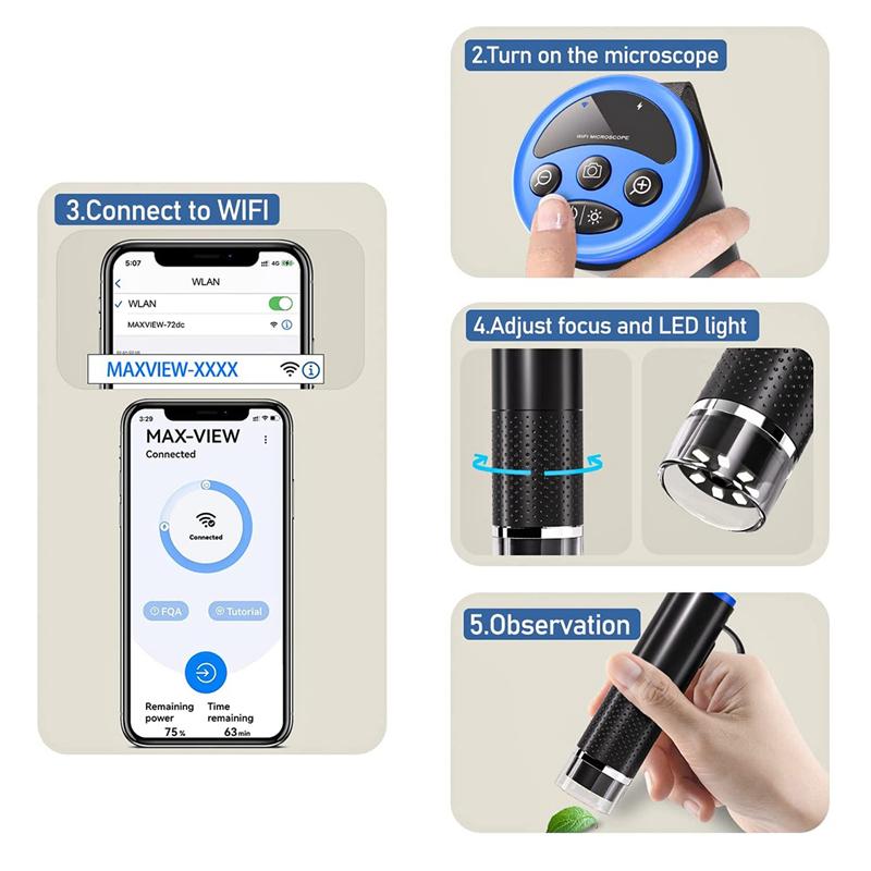 A96I-Wireless Digital Microscope,50X-1000X Magnification Wifi Camera Handheld Pocket Microscope Camera For IOS Android Phone