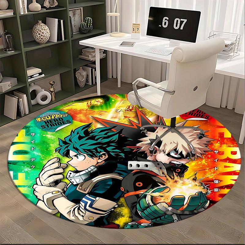 1pc My Hero Academia Anime Theme Round Carpet  Office Chair Mat, AntiSlip Rug, Suitable for Home, Living Room, Bedroom, Game Room