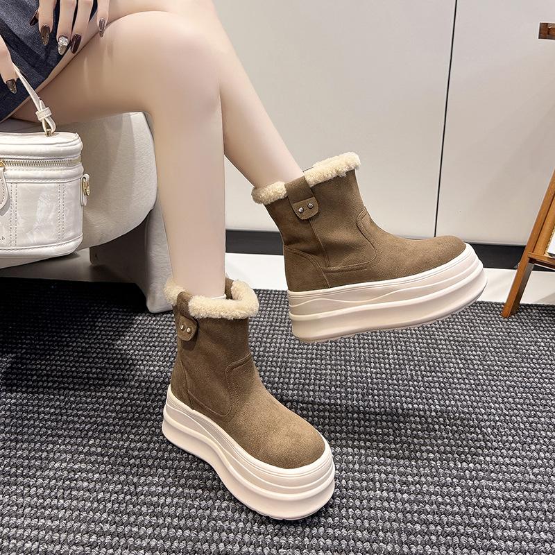 Retro velvet thickened thick-soled small snow boots, new winter heightening warm Birkenstock cotton shoes