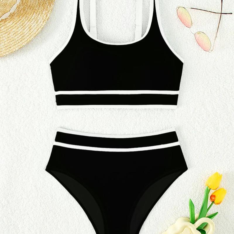 New Contrasting Color Sexy U-neck Swimsuit High Waist Swimsuit Bikini Women's Split Swimsuit