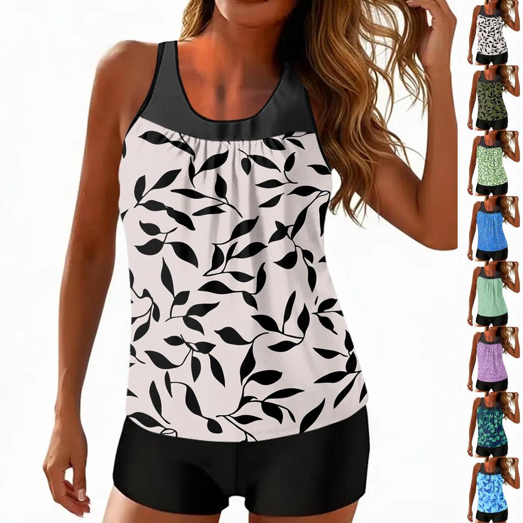 Damen Vintage Blumenprint Geteilter Badeanzug Sport Badeanzug