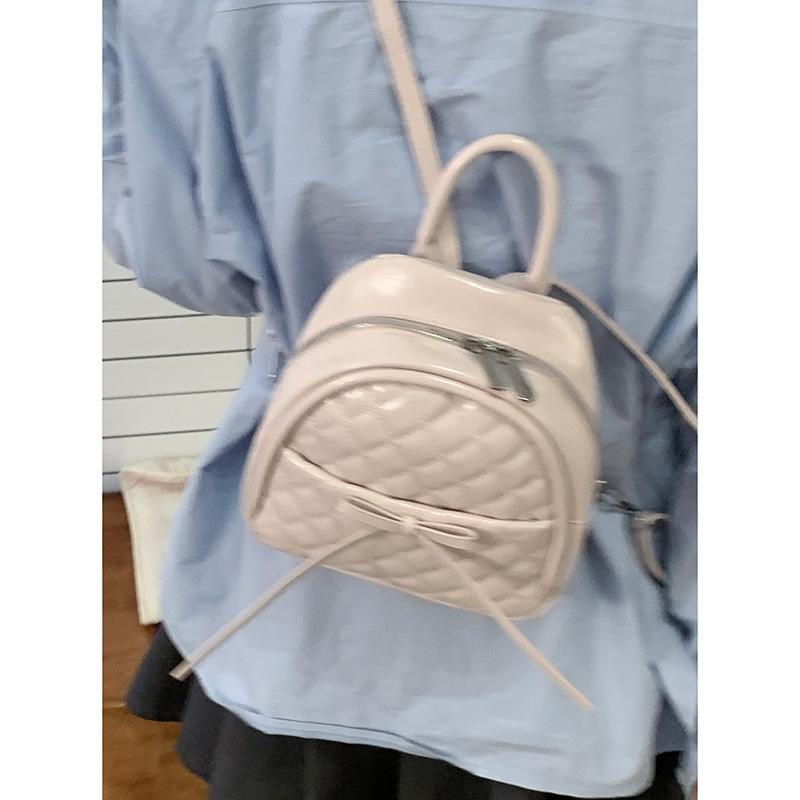 Girly Rhombus Backpack Women's New Fashion Bow Backpack College Style Travel Bag
