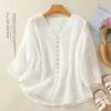 Literary Embroidered Three-quarter Sleeve Shirt for Women Summer Thin Breathable Casual White Top