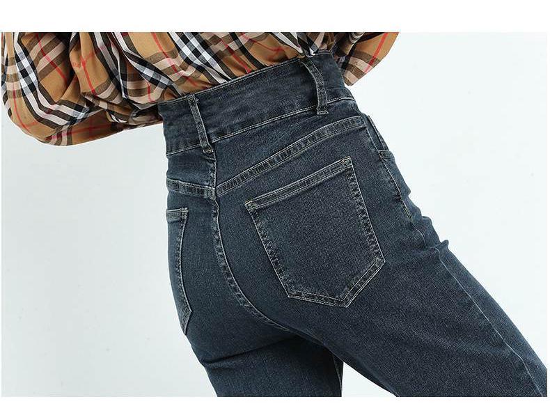 Women's Blue-Gray High-Waisted Straight-Leg Jeans, 2022 Spring/Autumn Style, Slimming & Versatile, Petite Fit, Nine-Point Cigarette Pants