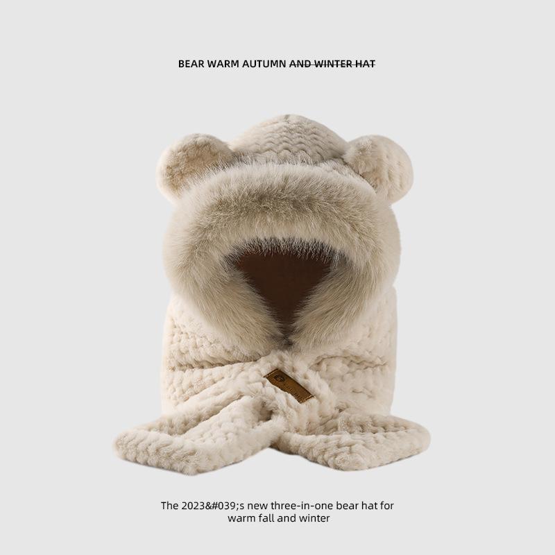 

Плюшевая шапка женская осенне-зимняя шарф все в одном теплая с плюшевой подкладкой велосипедный шарф милый защита от холода защита ушей новый стиль