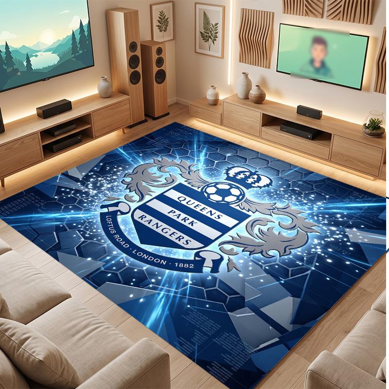 Queens Park Rangers Football Print Crystal Velvet Rug, Comfortable Water Absorbent Non Slip Indoor Floor Carpet
