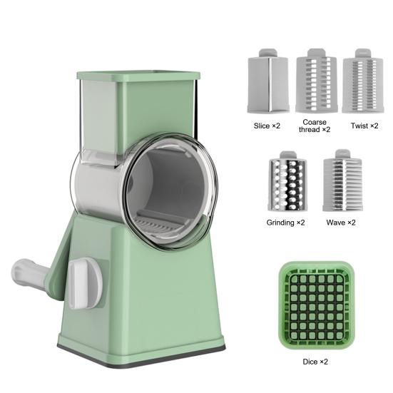 6-in-1 Rotary Vegetable Cutter Handheld Food Chopper with Stainless Steel Blades Kitchen Gadget for Grating Slicing Dicing