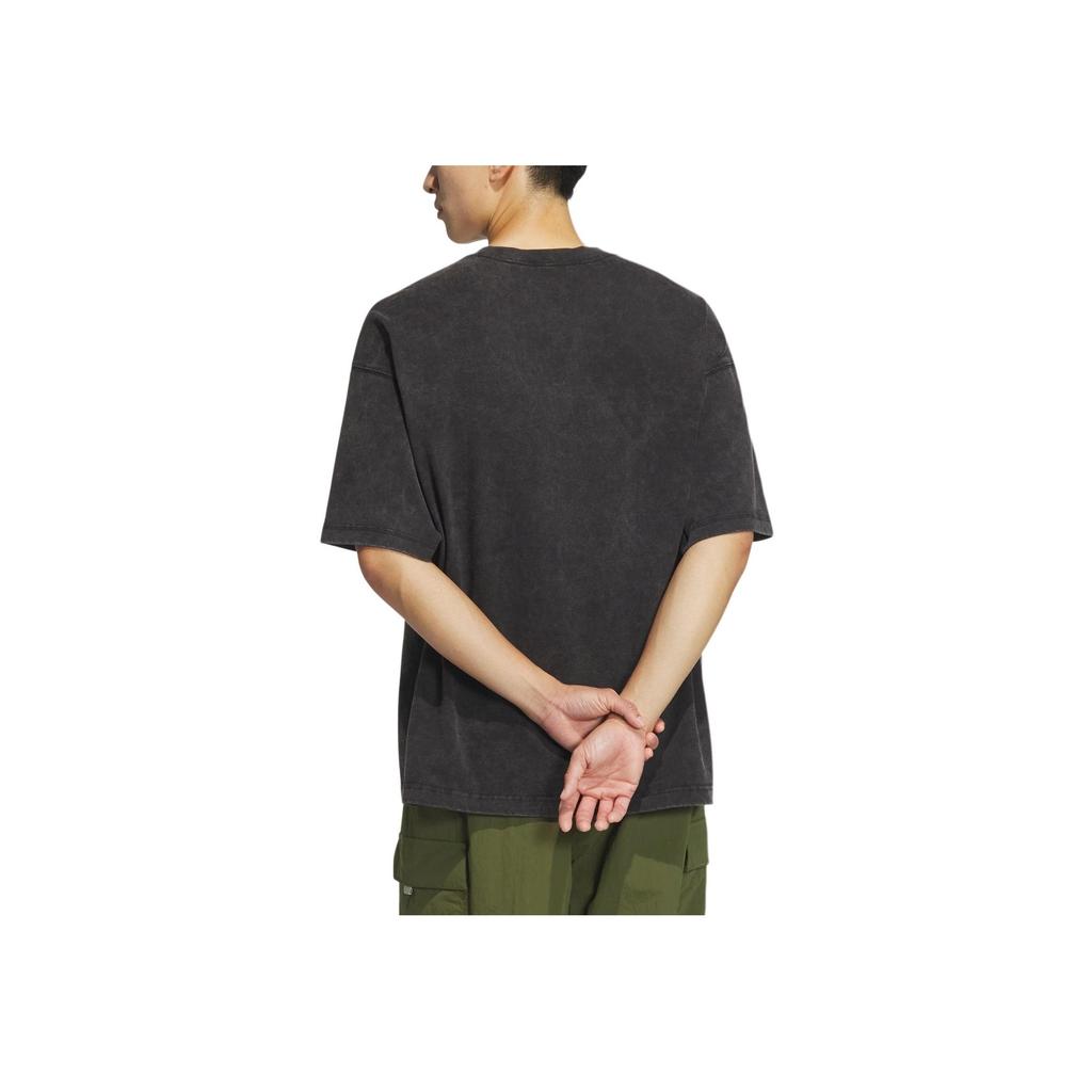 adidas Originals Washed Short Sleeve T-Shirt Retro Sports Comfortable Brand Logo Solid Color Crew Neck Men Tops Black JV6941