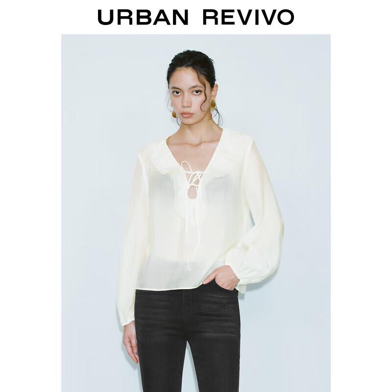 UR Women s Ruffled V-Neck Tie Blouse L