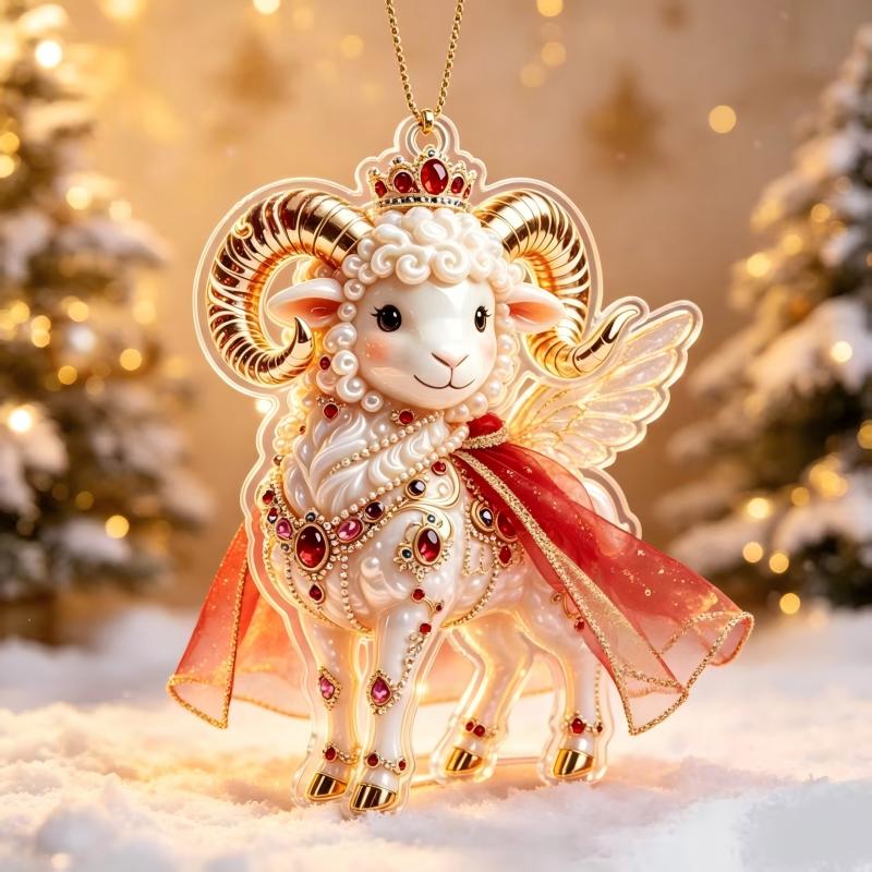 2D Acrylic Goat Hanging Ornament Shining Christmas Tree Hanging Flat Pendants Christmas Xmas Decoration Cute New Year Gifts