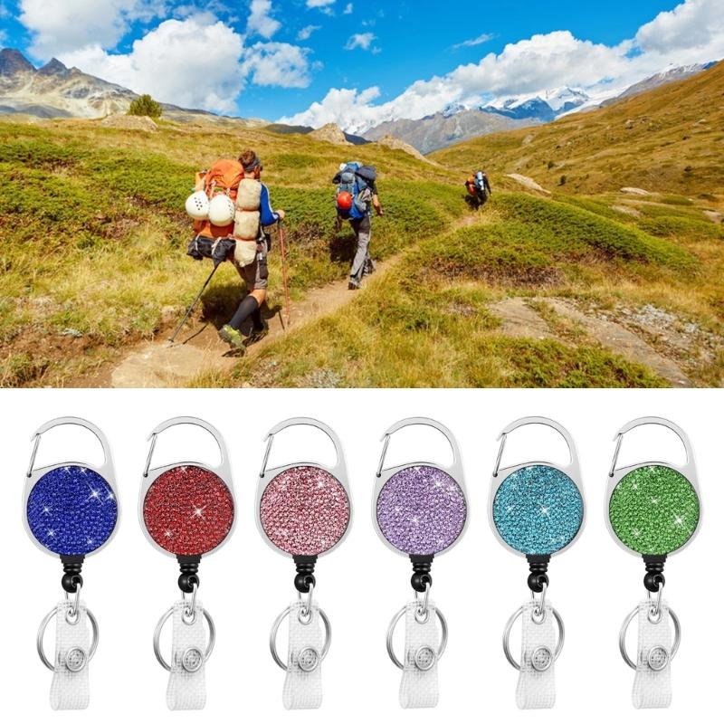 Retractables Keyring Wire Rope Badges Holder Outdoor Rhinestones Keychains