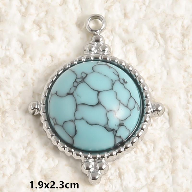 DIY Vintage Sun Oval Charm Stainless Steel Pendants For Jewelry Making Supplies Turquoise Charm Necklace Earrings Decor Findings