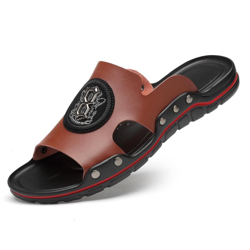 Pánské ploché kožené nazouváky nazouvací sandály velká velikost 50 pantofle vnitřní venkovní letní ležérní boty pro muže pohodlné protiskluzové nošení