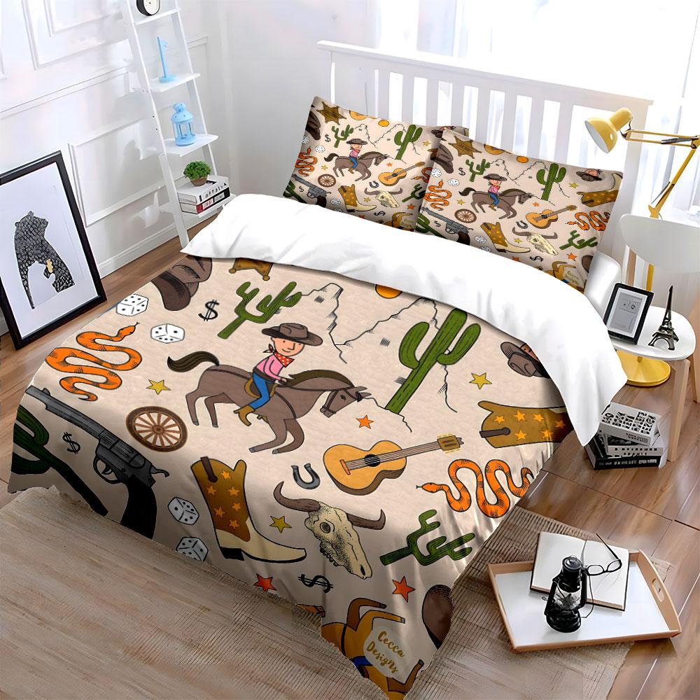 Western-Themed Cowboy Adventure Set Exquisite Three-Piece Bedding Set Gift For Kids And Adults