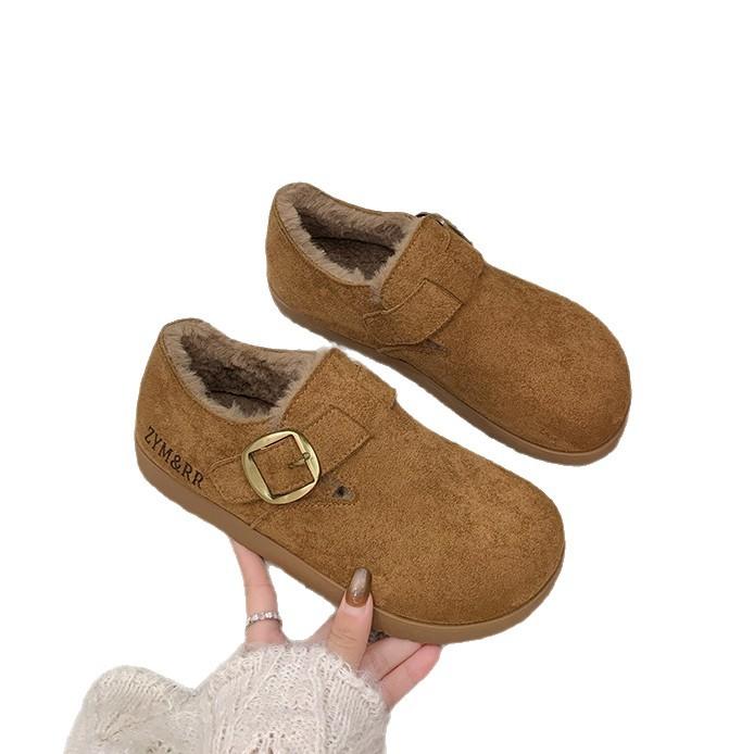 Fleece Boken soft-soled cotton shoes for women's 2025 new winter wear, thick-soled all-inclusive fluffy shoes, one pedal shoes