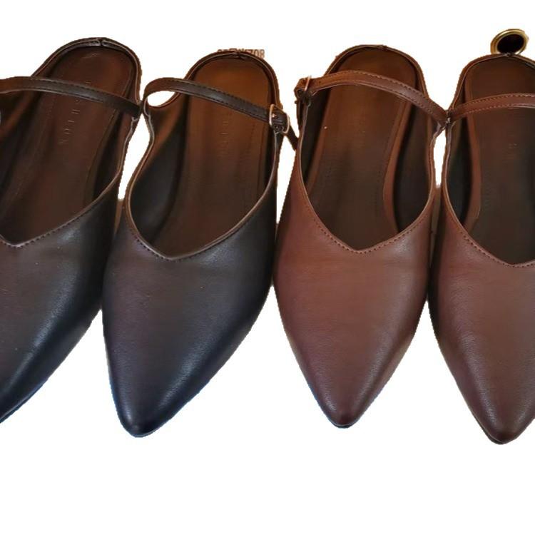 French Retro Pointed Toe Mules With Single Buckle Strap Fashionable Open Toe Low Block Heel Shoes