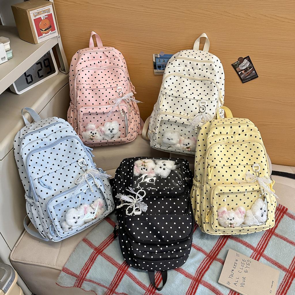Schoolbag Japanese new fresh polka dot backpack student schoolbag women's large-capacity transparent pain bag junior high school backpack
