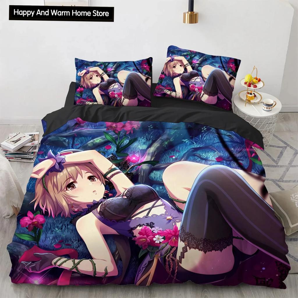 Kawaii Anime sexy Mädchen Bettwäsche-Set, Bettbezug, Bettset, Steppdecke, Kissenbezug, King-Queen-Twin-Size, Jungen, Mädchen, Erwachsene