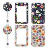 1pcs Staff Work Card Cover Holder Neck Strap Retractable Badge Reel Clip Floral Employee's ID Name Card Card Cover Case Lanyard