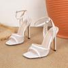Eilyken Fashion Mesh Hollow Out  Ankle Strap Sandals Women Summer Square Open Toe Rhinestone Mesh High Heels Party Prom Shoes