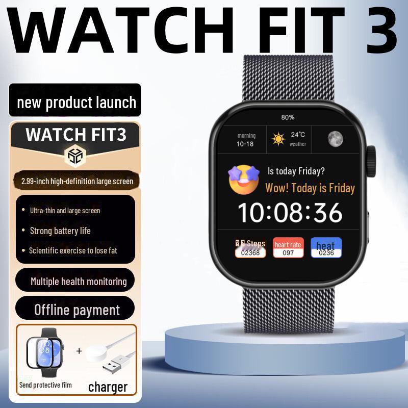 

Умные часы FiT3: Мониторинг здоровья, звонки по Bluetooth, большой экран, офлайн-платежи, водонепроницаемость, отслеживание фитнеса.