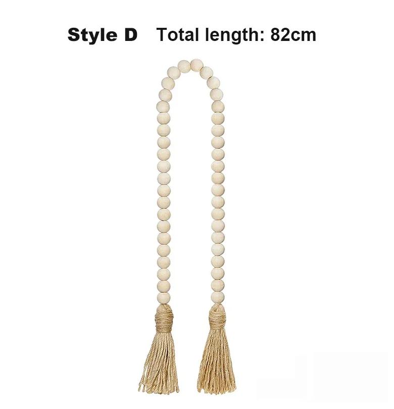 Wooden Handmade boho DIY Rattan Natural Wood Bead Garland Tassel Craft Rustic Country Beads Home Wall Hanging Decoration