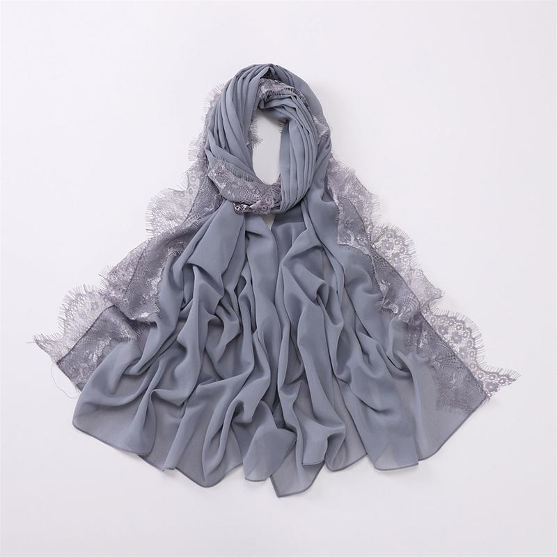 Women Big Size Plain Solid Rayon Cotton Hijab Scarf Lady Lace Trim Wrap Shawls  Islamic Turban Ramadan Muslim Headband 170X70Cm