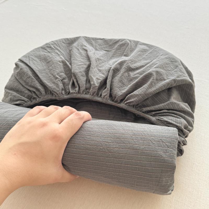 Pure Cotton Yarn-Dyed Washed Fitted Sheet: Non-Slip, Dustproof, Skin-Friendly Mattress Protector 3-Piece Set.