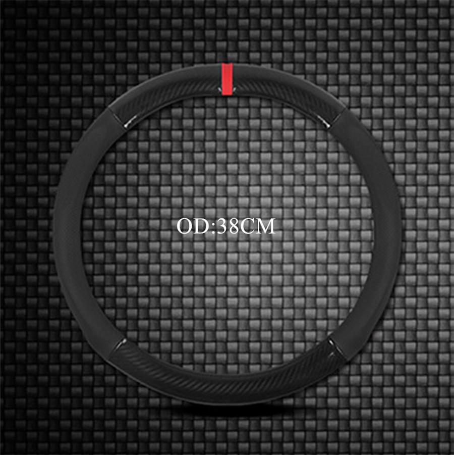 38CM Deluxe Black Carbon Fiber & Leather Car Steering Wheel Cover Trim Universal