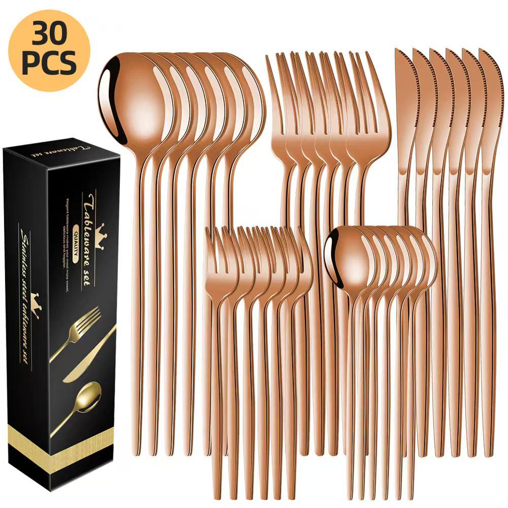 Portugal Stainless Steel 30-Piece Cutlery Set: Western Steak Knife, Fork, Spoon in Gift Box