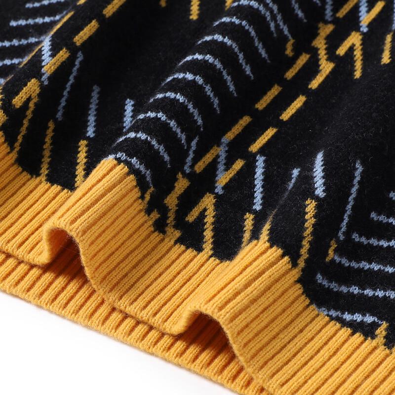 TUHUANG Women's Thickened Pure Wool Jacquard Striped Sweater