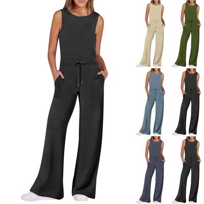 Women's Casual Versatile Sleeveless Solid Color Commuting Pants Jumpsuit